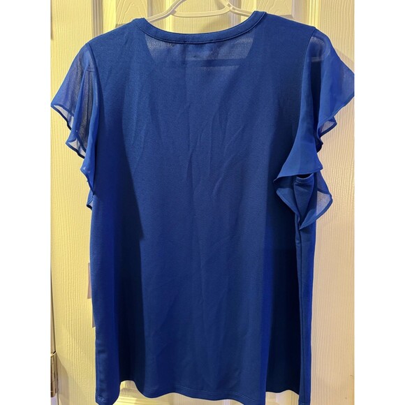 Calvin Klein Women's Royal Blue Blouse Sz M Flutter Sleeve - Picture 2 of 10